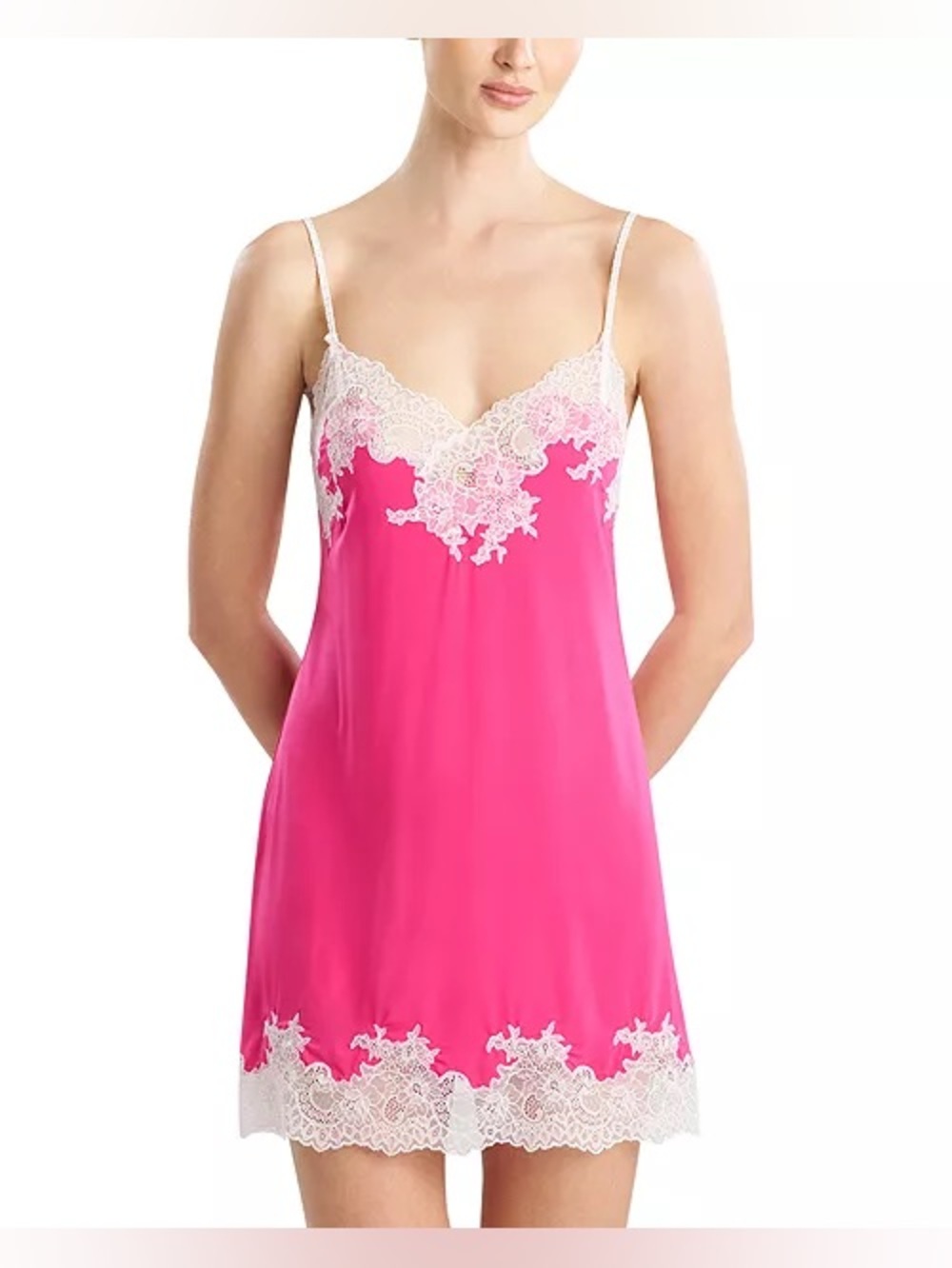 NWT Natori Hot Pink Enchant Lace Trim Chemise XS